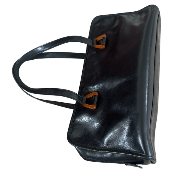 Cole Haan Vintage Black Leather Satchel with Amber Resin Hardware - Picture 15 of 15